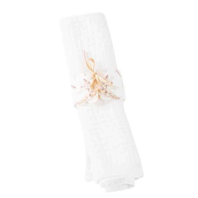 10 Ronds de Serviettes Baptme Pampas Fleurs de Coton 