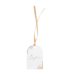 10 Etiquettes Baptme Pampas Fleurs de Coton