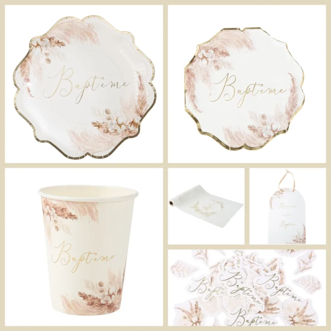 Grande Bote  Fte Baptme Pampas Fleurs de Coton 