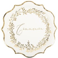 8 Assiettes Communion Jolis Brins Blanc/Or