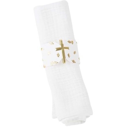 10 Ronds de Serviettes Communion Puret Blanc / Or 