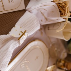 10 Ronds de Serviettes Communion Pureté Blanc / Or. n°1