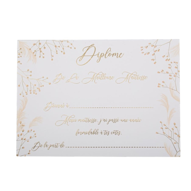 Diplme de la Meilleure Matresse Fleurs des Champs Blanc / Blush et Or 