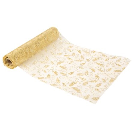 Chemin de Table Houx Organza et Paillettes Or 