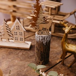 Dcoration de Nol Winterland sur Rondin de Bois et Paillettes Or. n1