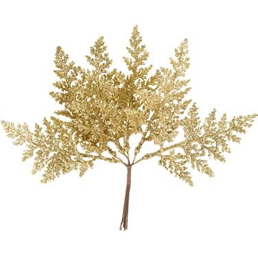 6 Branches de Sapin sur Tige Paillettes Or - 20cm 