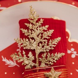 6 Branches de Sapin sur Tige Paillettes Or - 20cm. n1