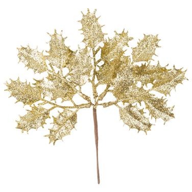 5 Branches de Houx sur Tige Paillettes Or - 20cm 