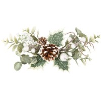 Dco d'Eucalyptus, Houx, Pommes de Pin et Baies Enneig, Vert et Blanc 23 cm