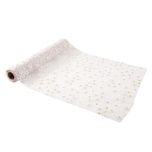 Chemin de Table La Petite Marguerite Organza Blanc et Paillettes Or