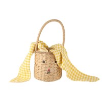 Panier Tresse Lapinou Tissu Vichy et Pompon Jaune