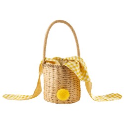 Panier Tresse Lapinou Tissu Vichy et Pompon Jaune. n1