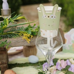 6 Décorations pour Gobelets Jaune,  Rose,  Lilas,  Vert et Or - Lapin. n°1
