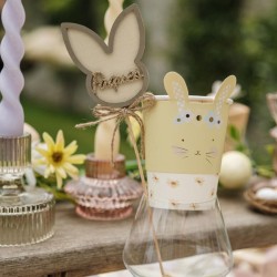 6 Décorations pour Gobelets Jaune,  Rose,  Lilas,  Vert et Or - Lapin. n°2