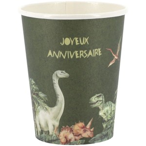 8 Gobelets Dinosaures Vert  Joyeux Anniversaire