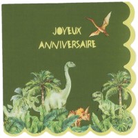10 Serviettes Dinosaures Vert  Joyeux Anniversaire