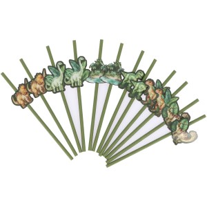 12 Pailles Dinosaures Vert