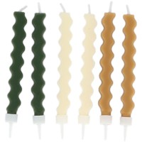 6 Bougies Zig-Zag  Beige, Camel & Vert  8,5 cm