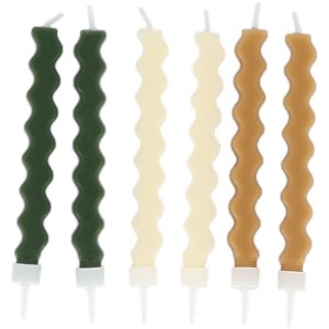 6 Bougies Zig-Zag  Beige, Camel & Vert  8,5 cm