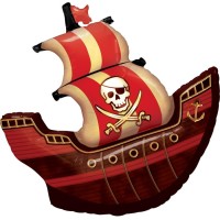 Ballon Aluminium Hlium Bateau Pirate Rouge et Noir - 70x85 cm