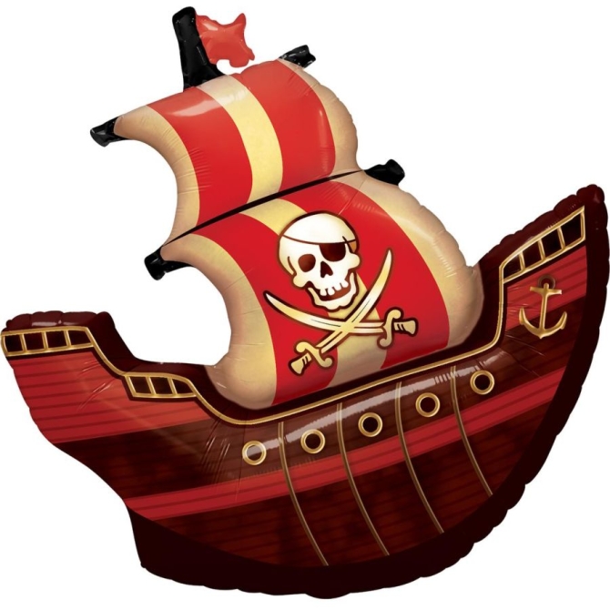 Ballon Aluminium Hlium Bateau Pirate Rouge et Noir - 70x85 cm 