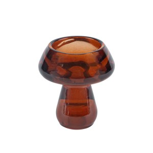 Bougeoir Double Champignon en Verre Moka - 7,3 cm