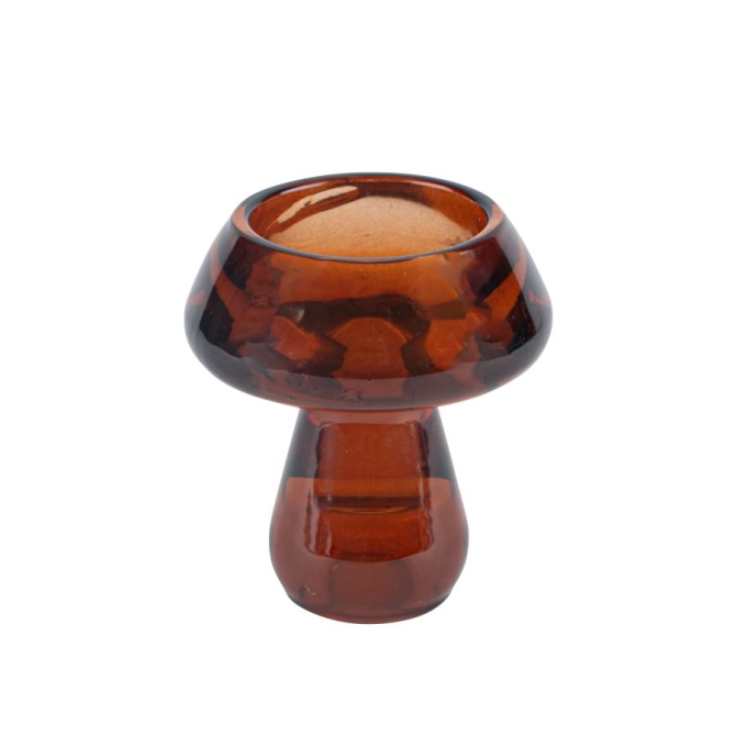 Bougeoir Double Champignon en Verre Moka - 7, 3 cm 