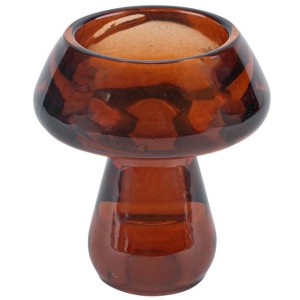 Bougeoir Double Champignon en Verre Moka - 7,3 cm