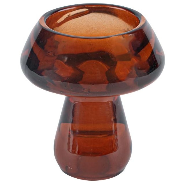 Bougeoir Double Champignon en Verre Moka - 7, 3 cm 