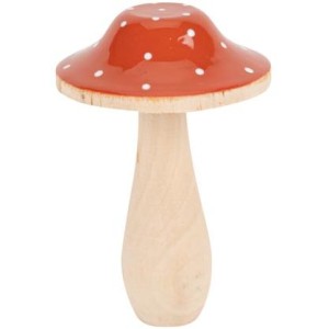 Champignon Rond  Pois en Bois Laqu Terracotta et Blanc - 9 cm