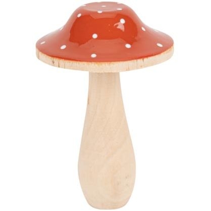 Champignon Rond  Pois en Bois Laqu Terracotta et Blanc - 9 cm 