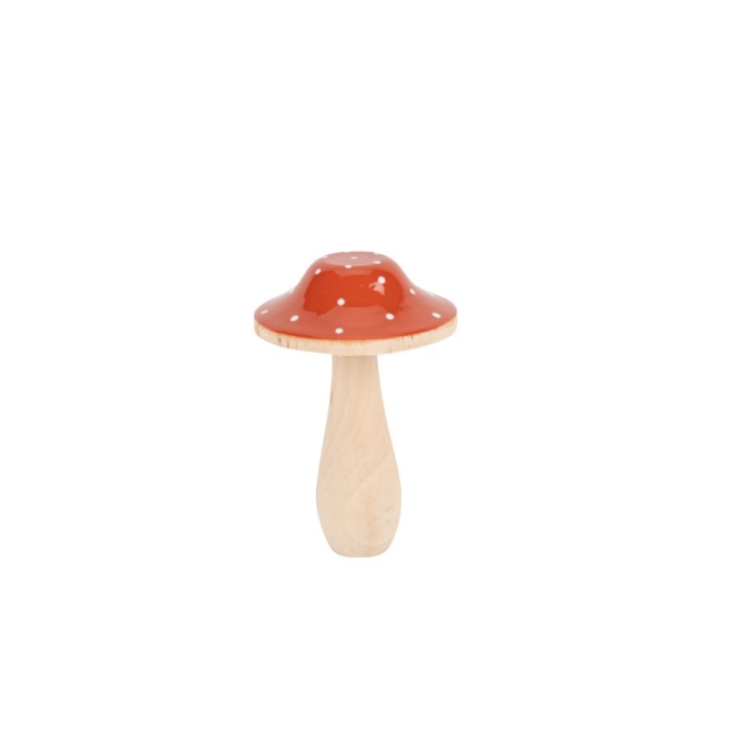 Champignon Rond  Pois en Bois Laqu Terracotta et Blanc - 9 cm 