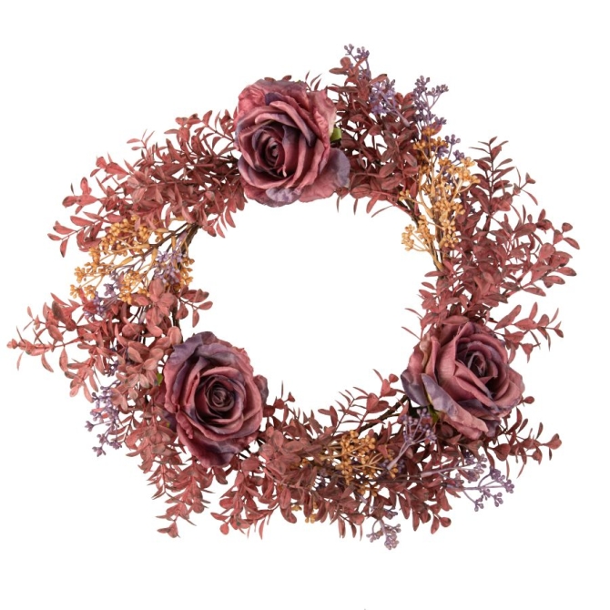 Couronne de 3 Roses et Feuillages Witchyland -  50 cm 