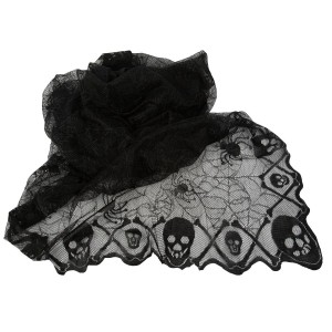 Nappe Araignes et Ttes de Mort en Dentelle Noire - 1,82 m