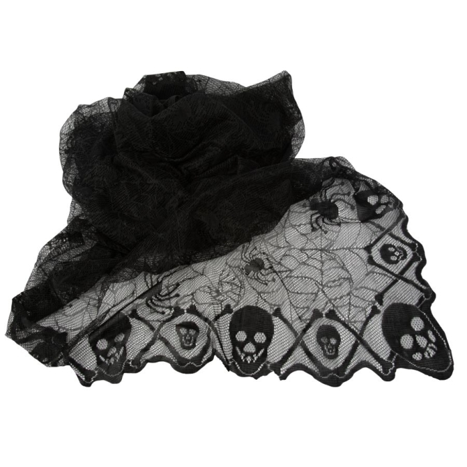 Nappe Araignes et Ttes de Mort en Dentelle Noire - 1, 82 m 