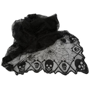 Nappe Araignes et Ttes de Mort en Dentelle Noire - 1,82 m