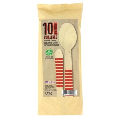 10 Cuillres en Bois Rayures Rouges - Biodgradable. n1