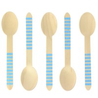 10 Cuillres en Bois Rayures Bleues - Biodgradable