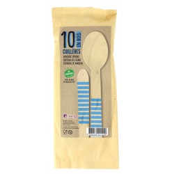 10 Cuillres en Bois Rayures Bleues - Biodgradable. n1