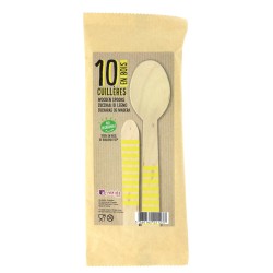 10 Cuillres en Bois Rayures Jaunes - Biodgradable. n1