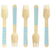 10 Fourchettes en Bois Rayures Bleues - Biodgradable