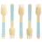 10 Fourchettes en Bois Rayures Bleues - Biodégradable images:#0