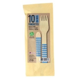 10 Fourchettes en Bois Rayures Bleues - Biodgradable. n1