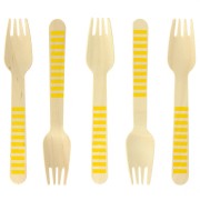 10 Fourchettes en Bois Rayures Jaunes - Biodgradable