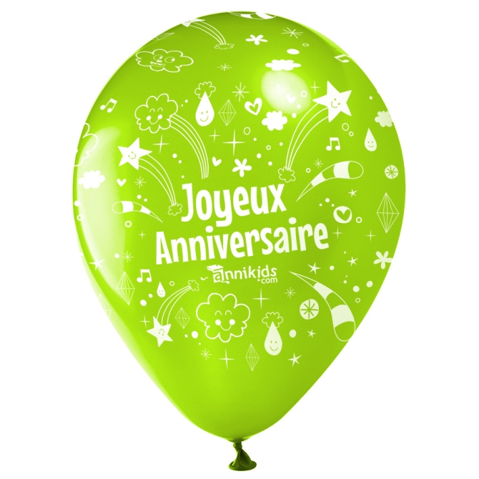 10 Ballons Joyeux Anniversaire Annikids - Vert lime 