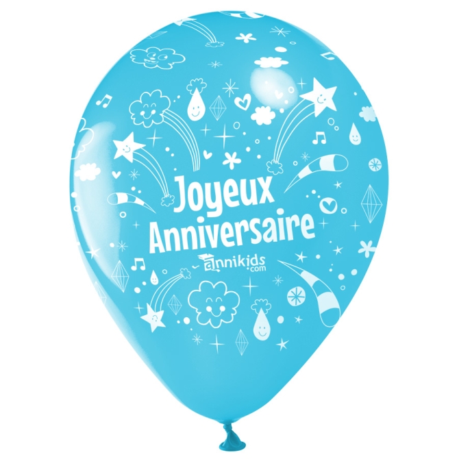 10 Ballons Joyeux Anniversaire Annikids - Bleu ciel 