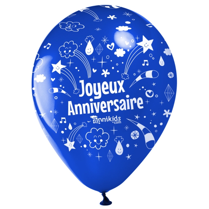 10 Ballons Joyeux Anniversaire Annikids - Bleu marine 