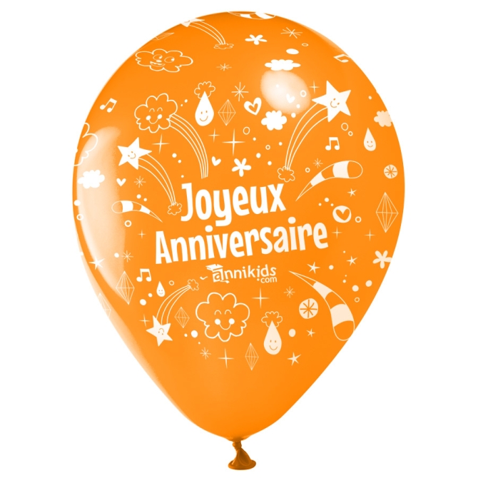 10 Ballons Joyeux Anniversaire Annikids - Orange 
