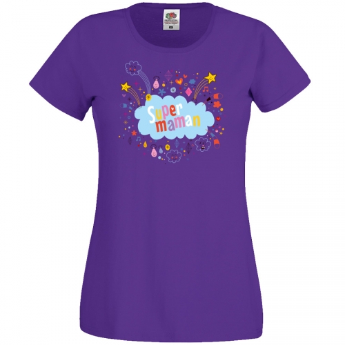 T-shirt Super Maman Nuage - Pourpre 