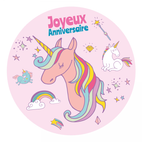Disque en Sucre Licorne Rainbow (19 cm) 